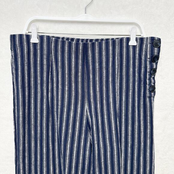 GAP Nautical Striped Wide Leg Linen Pants Vacation Resort Coastal Blue White 16 - Picture 2 of 9